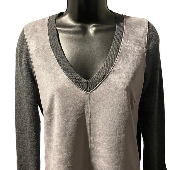 Banana Republic Suede Front Merino Wool Blend Sweater Sz S - Picture 2 of 7